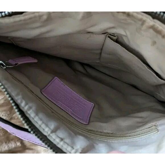 Coach Peyton Signature Crossbody F18926 Khaki Lavender Canvas Bag - Picture 5 of 13